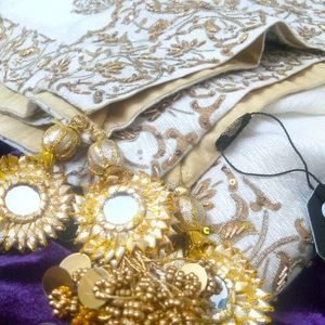 Embroidered designer shwal with kora and dabka